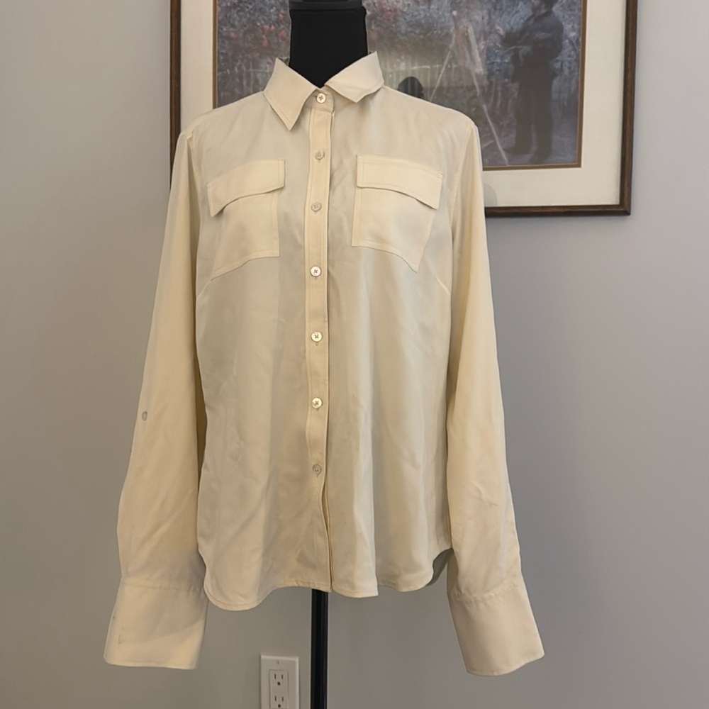 Vintage 100% Silk Ivory Button Down - Size L